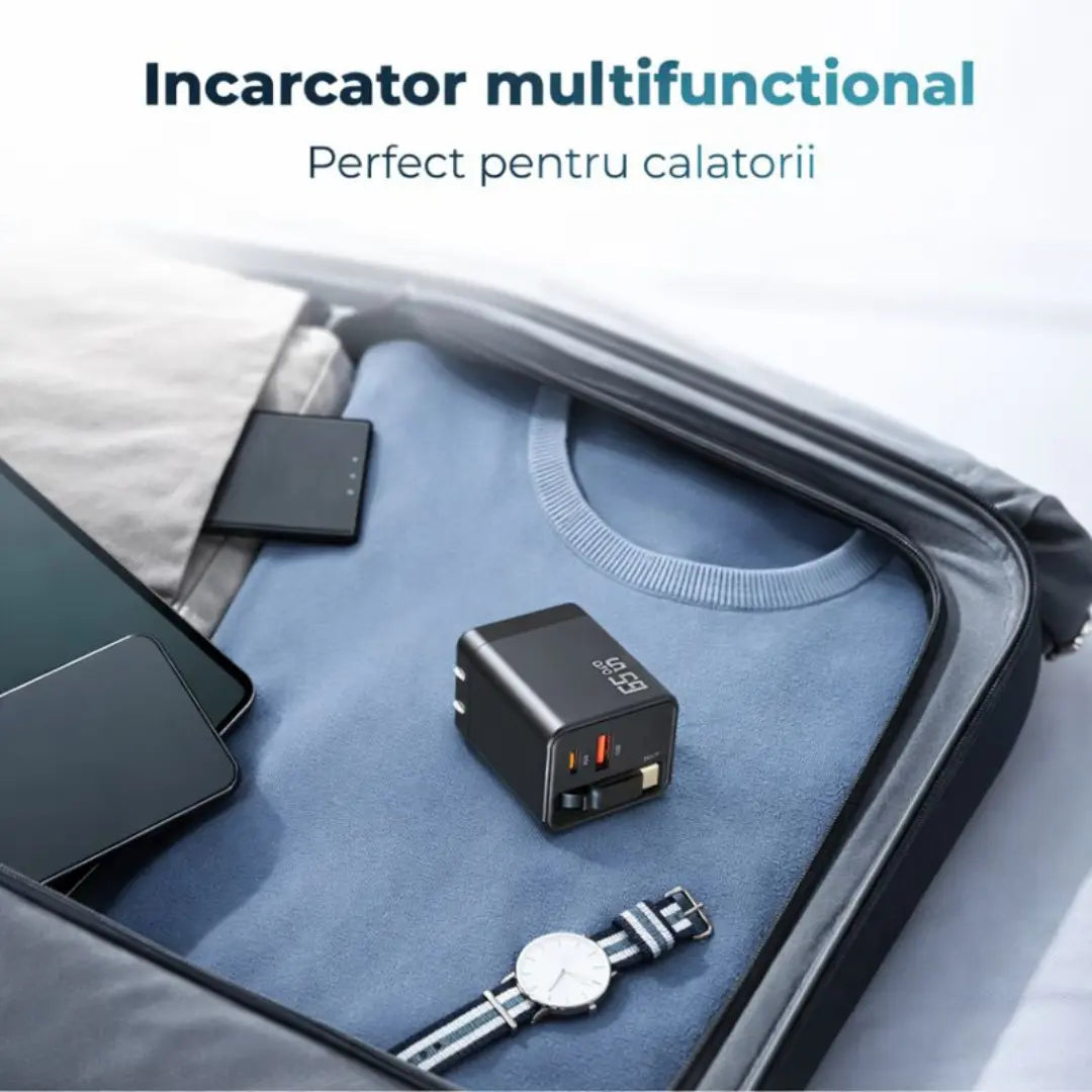 Incarcator 65w GaN- retractabil