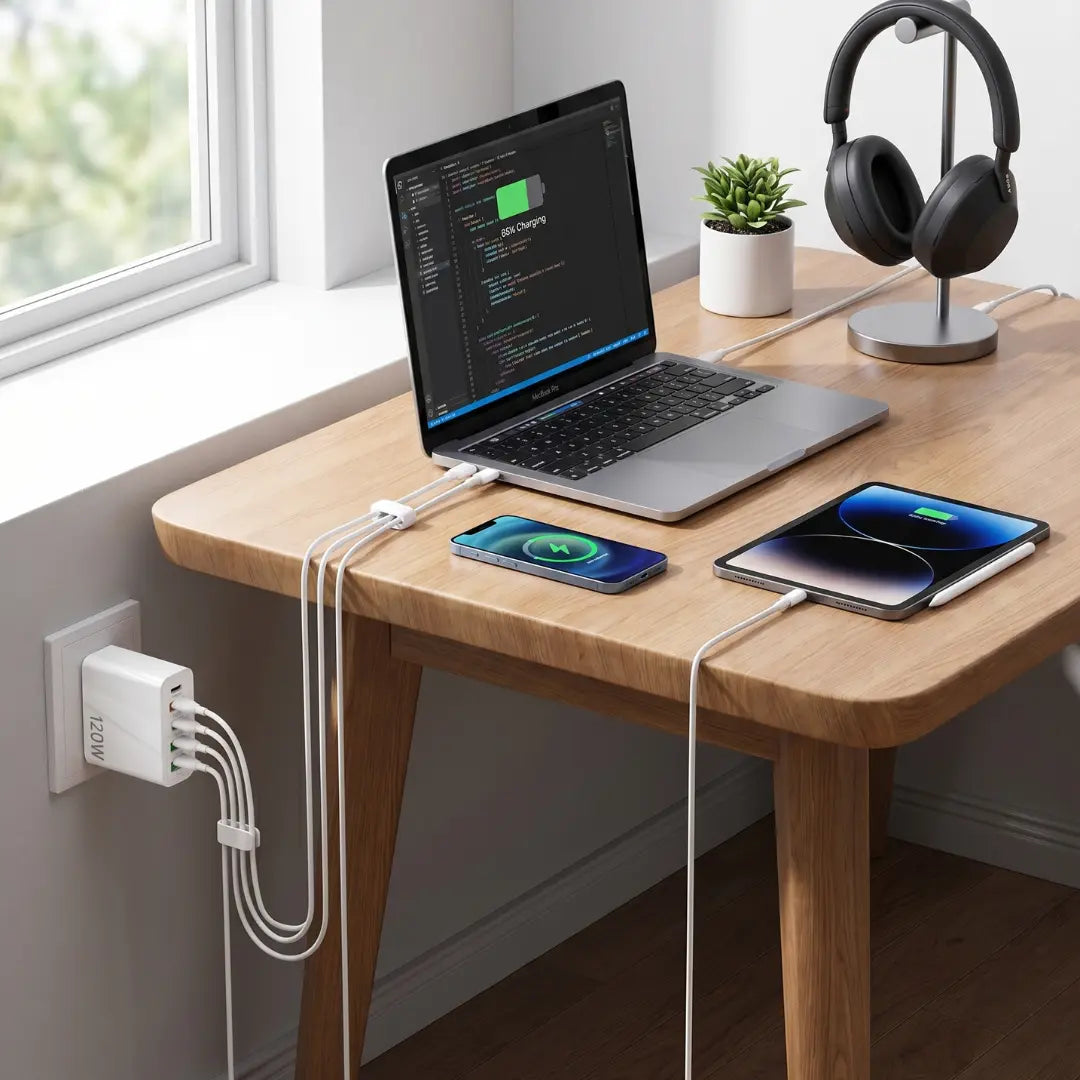Încărcătorul 120W care încarcă toată familia — 5 dispozitive simultan